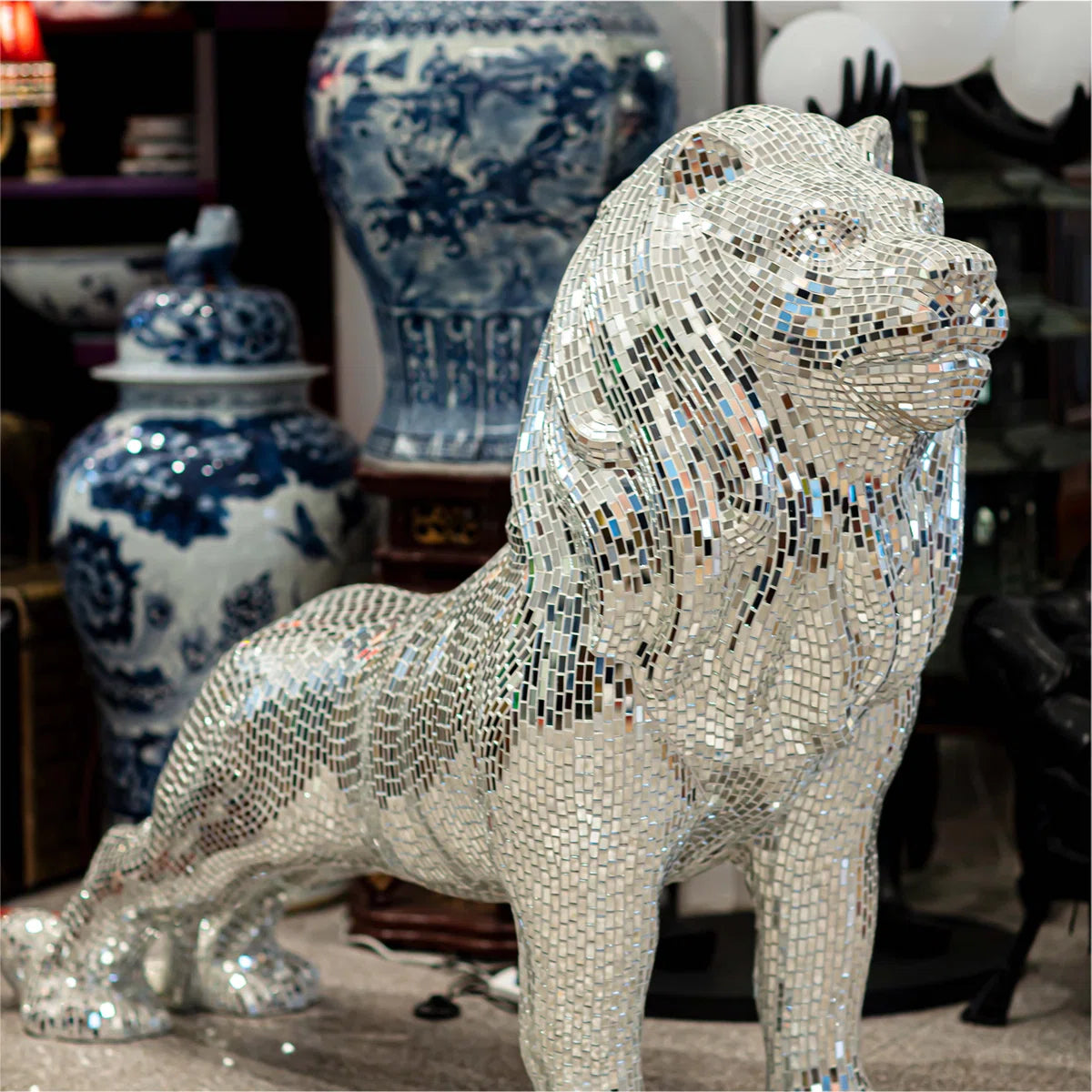 Lion Statue With mirrored Diamond Exterio