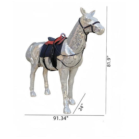 Horse Statue With mirrored Diamond Exterio Size:91.34"L x 24"W x 81.1"H