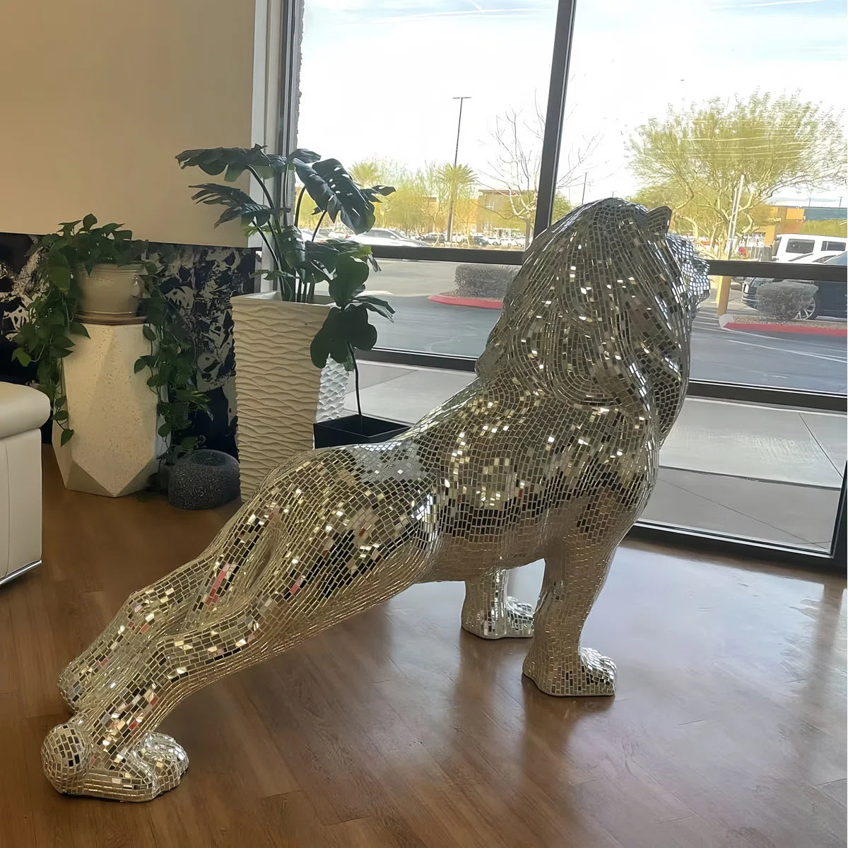 Lion Statue With mirrored Diamond Exterio
