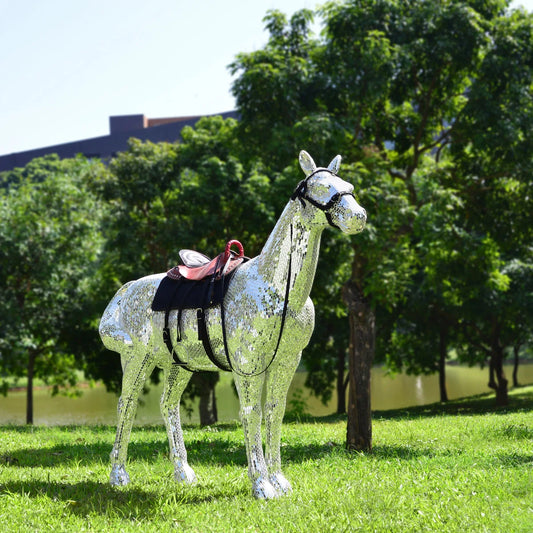 Horse Statue With mirrored Diamond Exterio Size:91.34"L x 24"W x 81.1"H