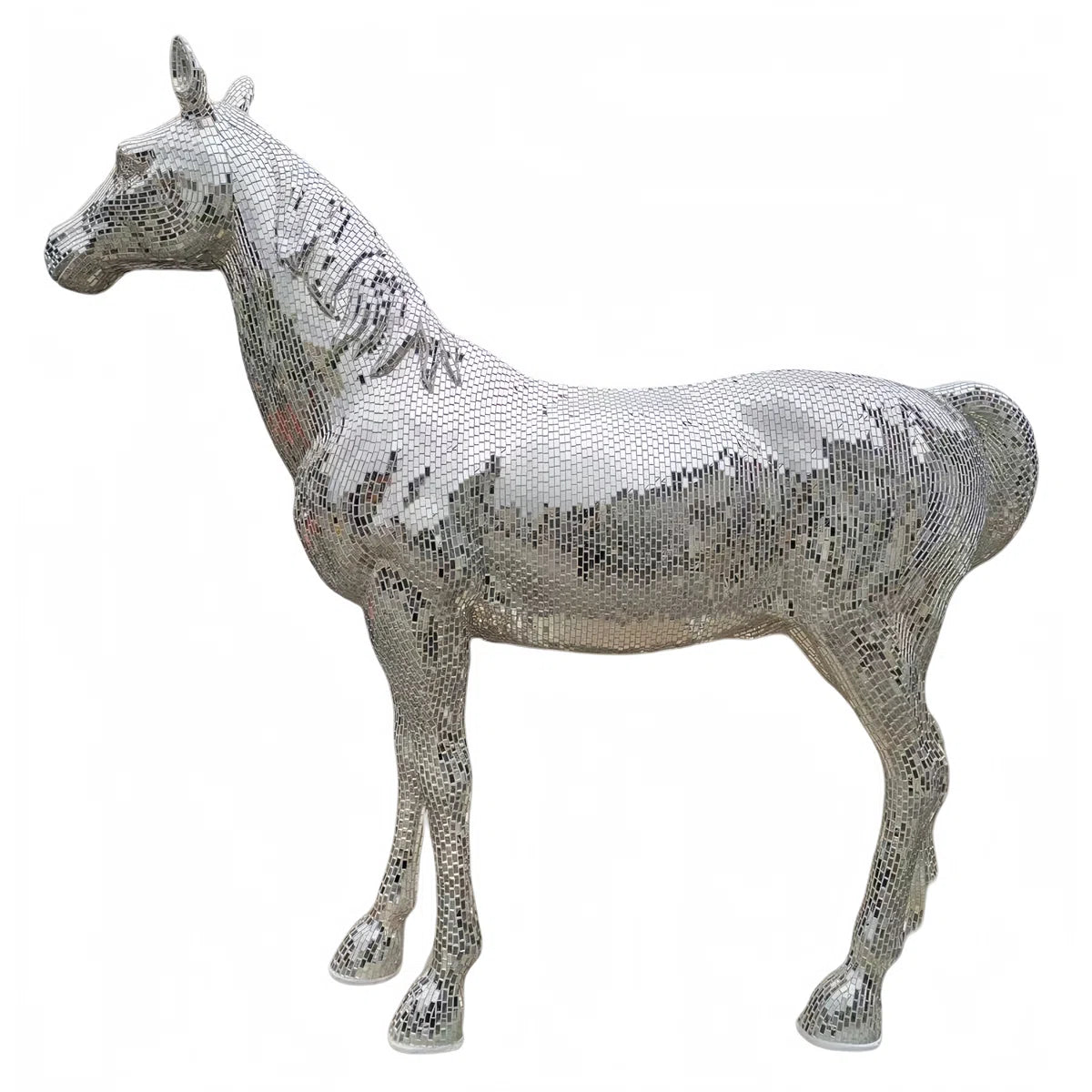 Horse Statue With mirrored Diamond Exterio Size:91.34"L x 24"W x 81.1"H